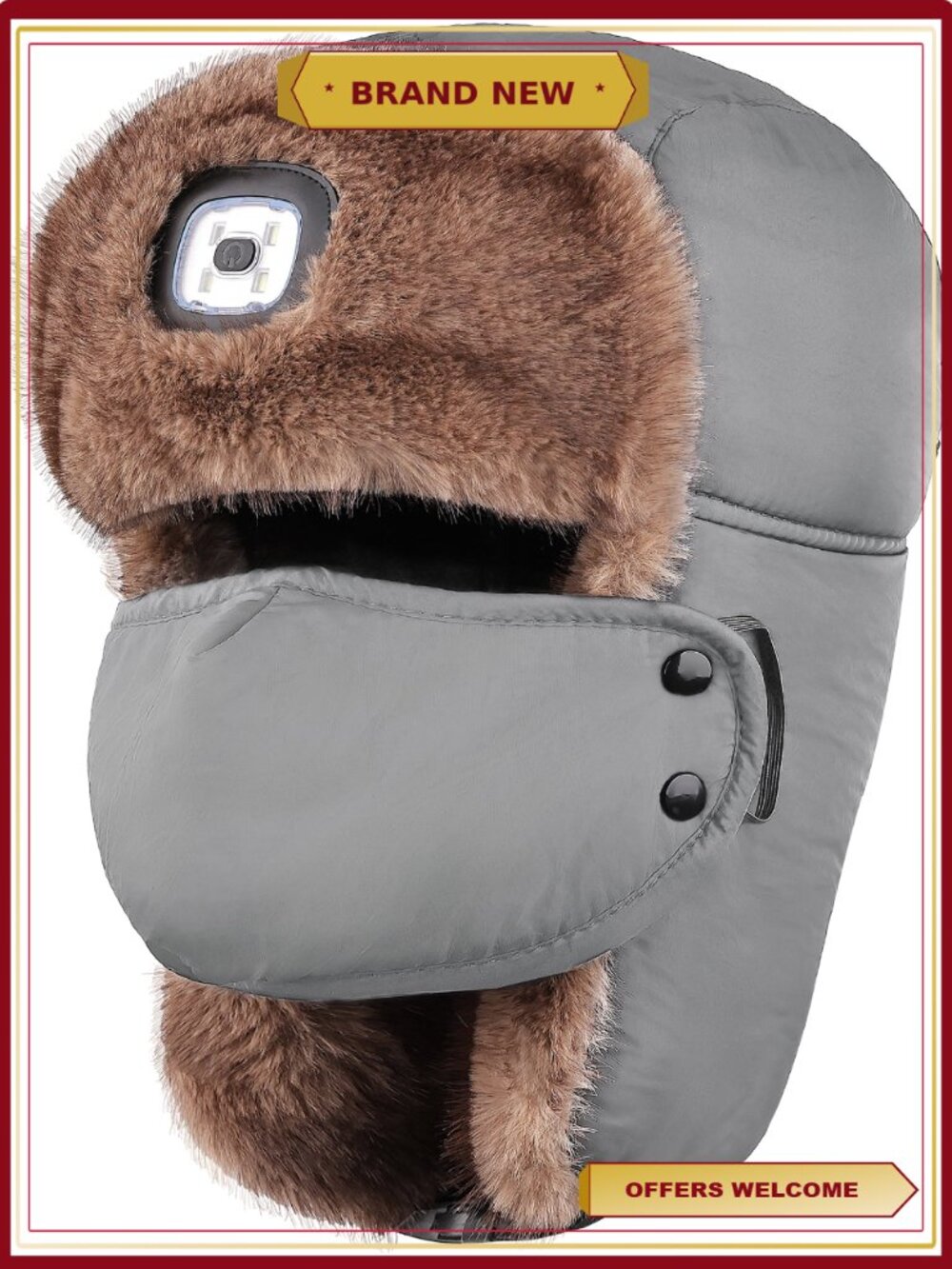 Men's Trapper Hat with LED Light & USB Rechargeable Warm Ear Flaps